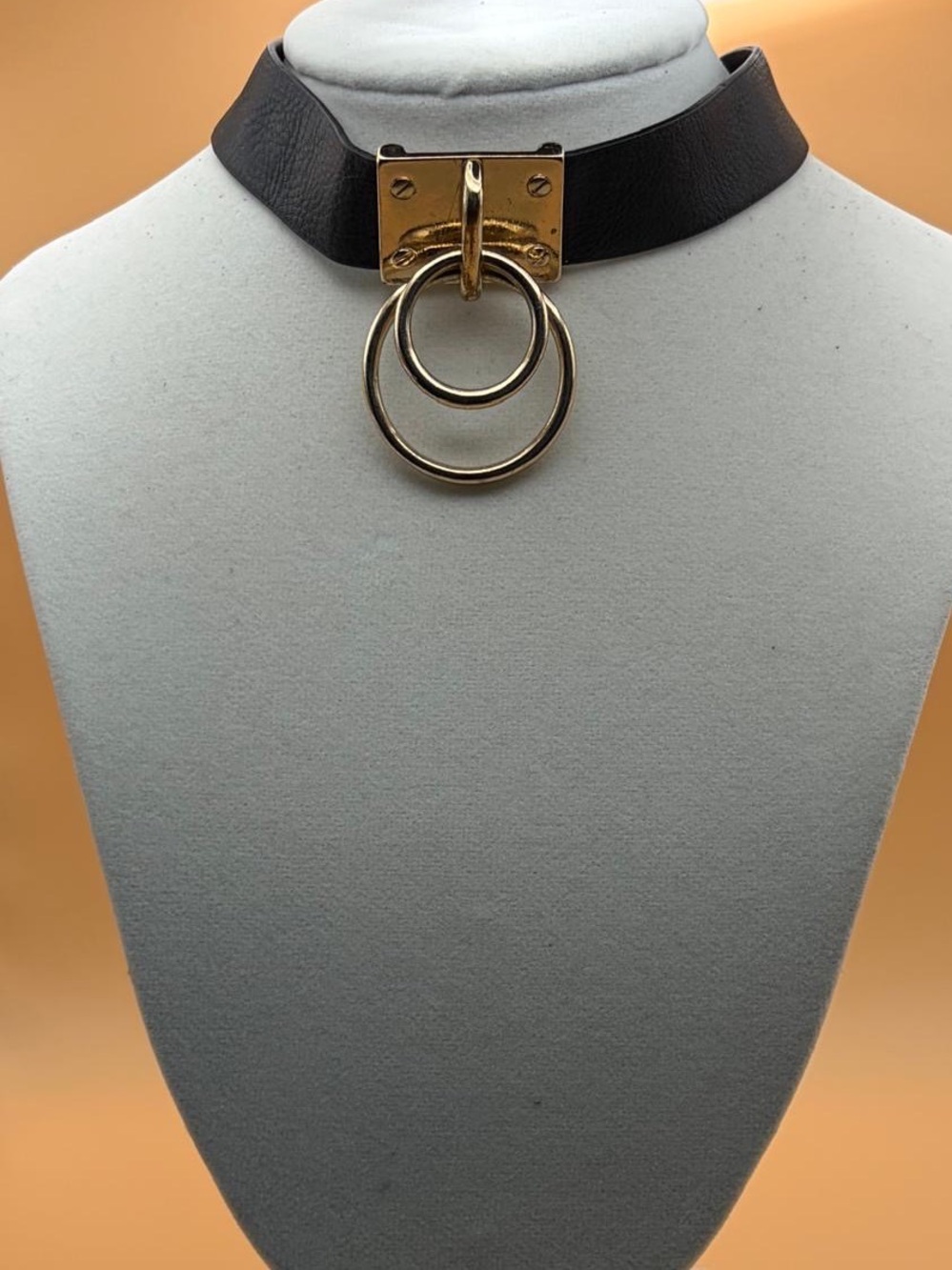 Zara Black Choker Necklace with Gold Double Hoop Accent